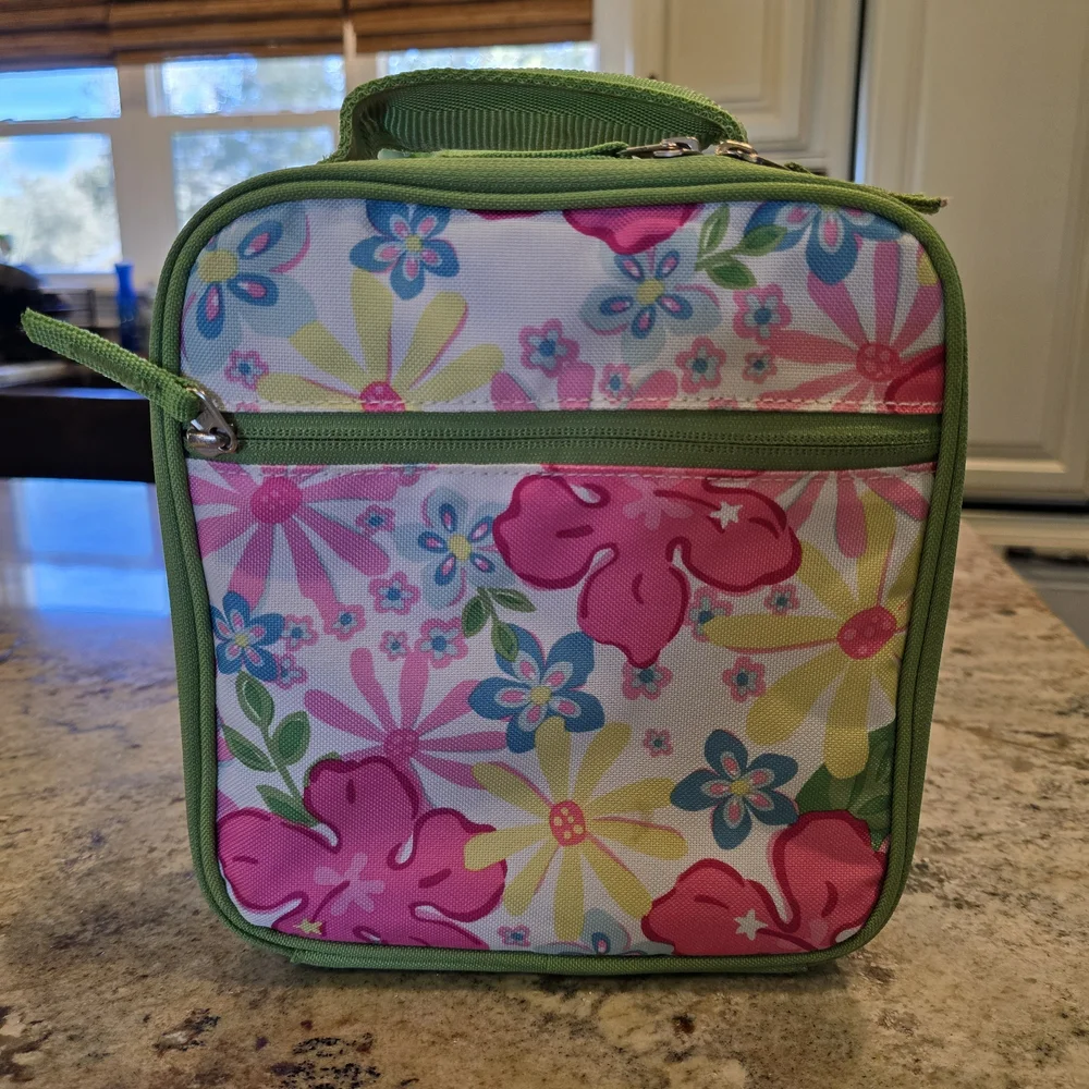 Pottery Barn Kids Floral Lunch Bag with Green Trim